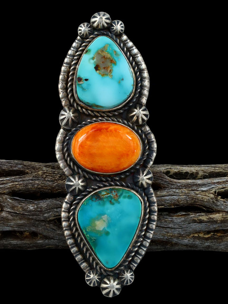 Navajo Natural Royston Turquoise and Spiny Oyster Ring, Size 8 - PuebloDirect.com