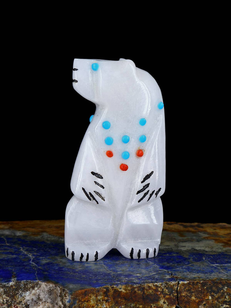 White Marble Bear Zuni Fetish - PuebloDirect.com