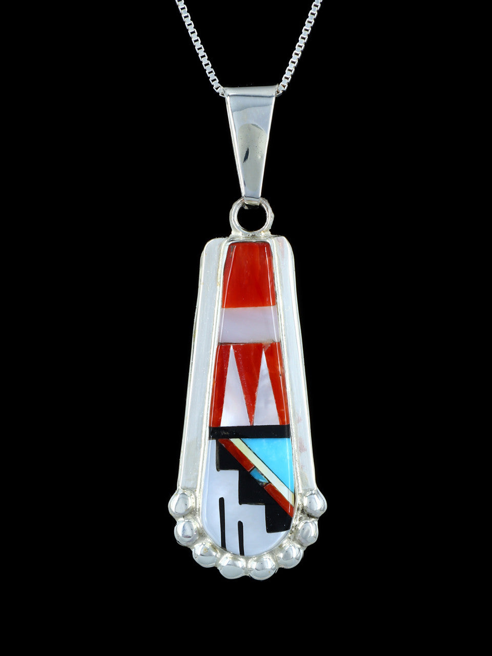 Native American Jewelry Sterling Silver Zuni Inlay Sunface Pendant