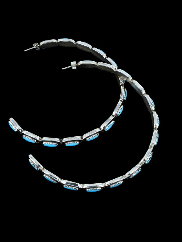 Extra Large Zuni Turquoise Hoop Post Earrings - PuebloDirect.com