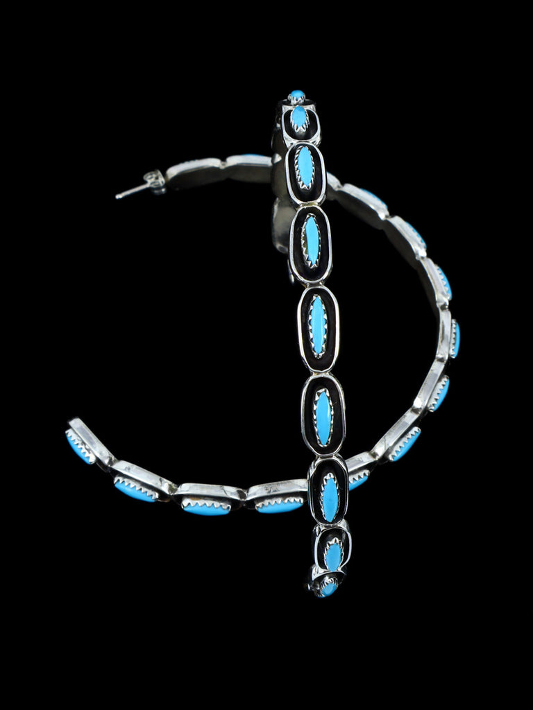 Extra Large Zuni Turquoise Hoop Post Earrings - PuebloDirect.com