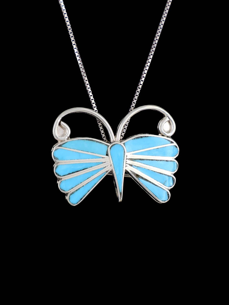 Native American Zuni Inlay Turquoise Butterfly Pin Pendant - PuebloDirect.com