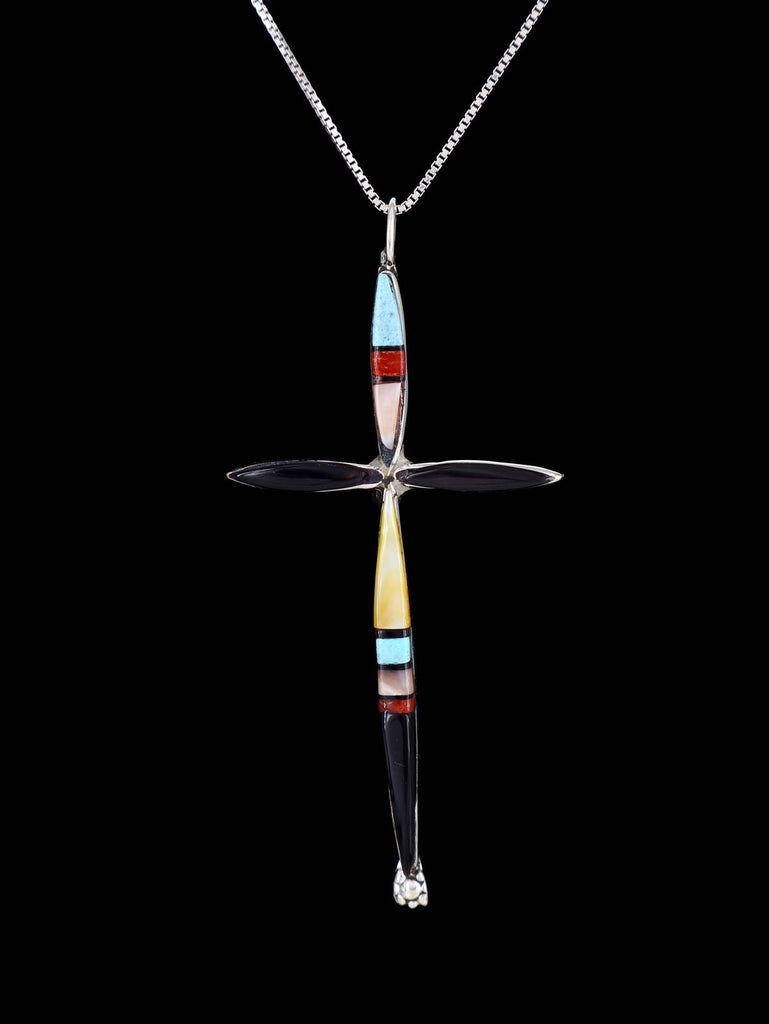 Sterling Silver Zuni Inlay Cross Pendant - PuebloDirect.com