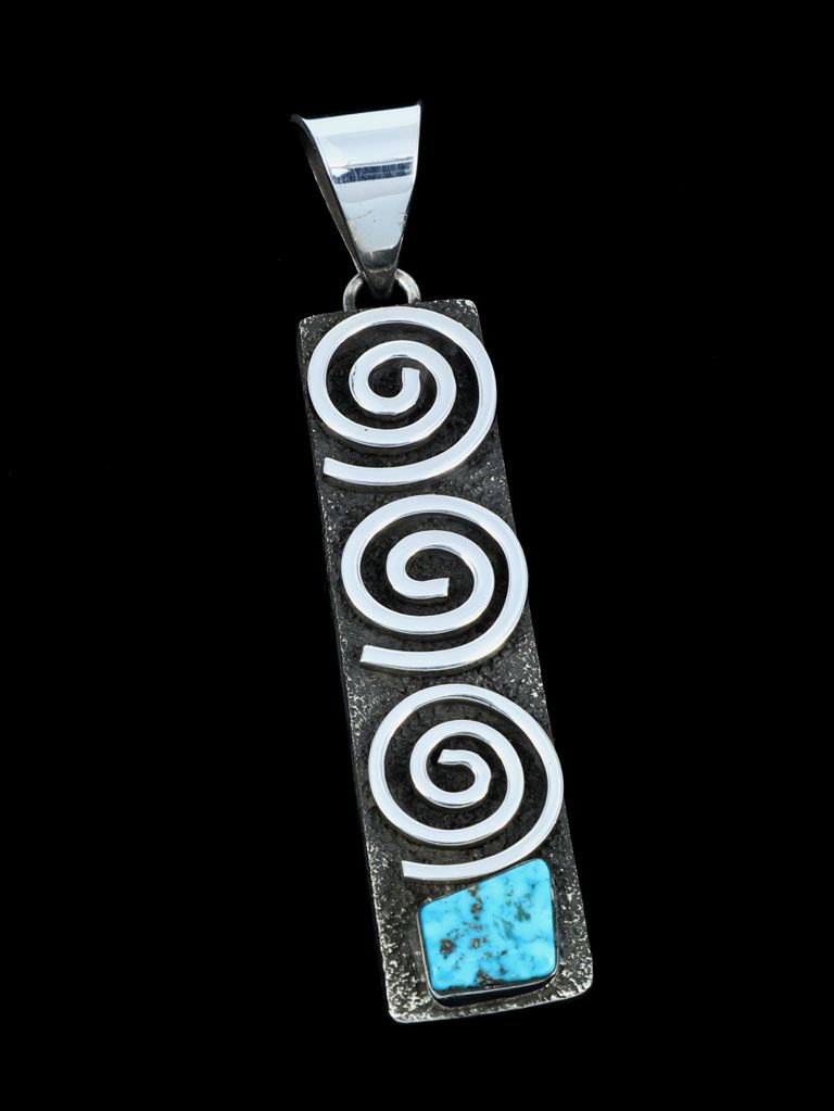 Navajo Sterling Silver Kingman Turquoise Petroglyph Pendant