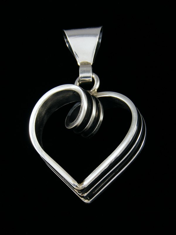 Navajo Sterling Silver Twisted Heart Pendant - PuebloDirect.com