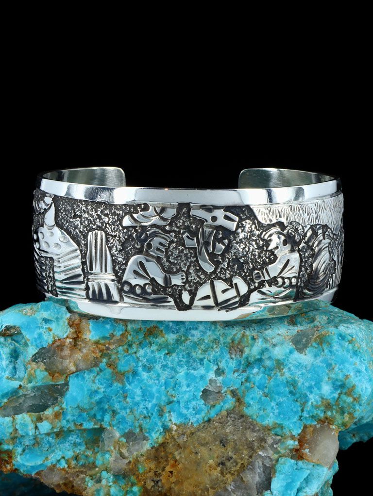 Navajo Sterling Silver Pueblo Storyteller Cuff Bracelet