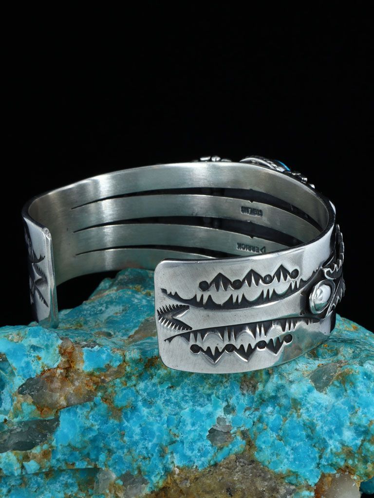 Navajo Sterling Silver Rare Gem Kingman Turquoise Cuff Bracelet Derrick  Gordon