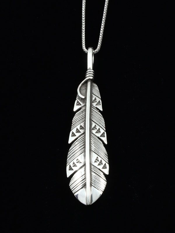 Native American Jewelry Sterling Silver Feather Pendant - PuebloDirect.com