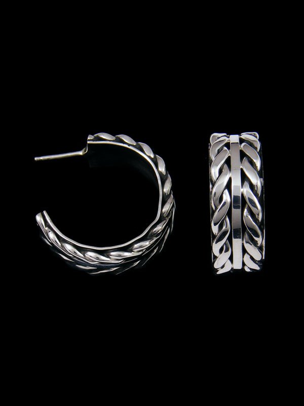 Navajo Sterling Silver Rope Hoop Post Earrings - PuebloDirect.com