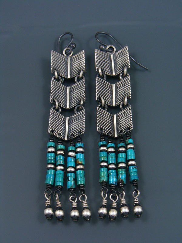 Native American Turquoise Beaded Dangle Earrings - PuebloDirect.com