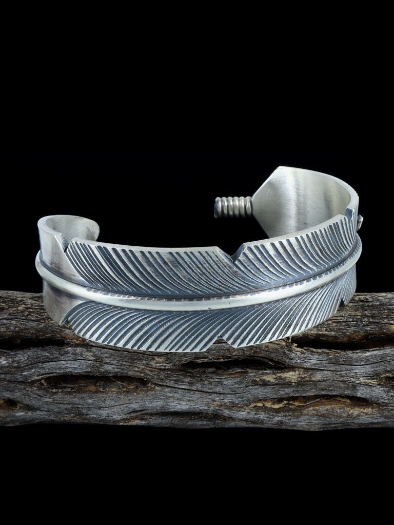 Navajo Sterling Silver Feather Cuff Bracelet - PuebloDirect.com