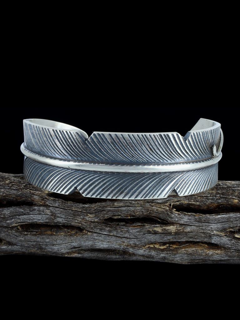 Navajo Sterling Silver Feather Cuff Bracelet - PuebloDirect.com