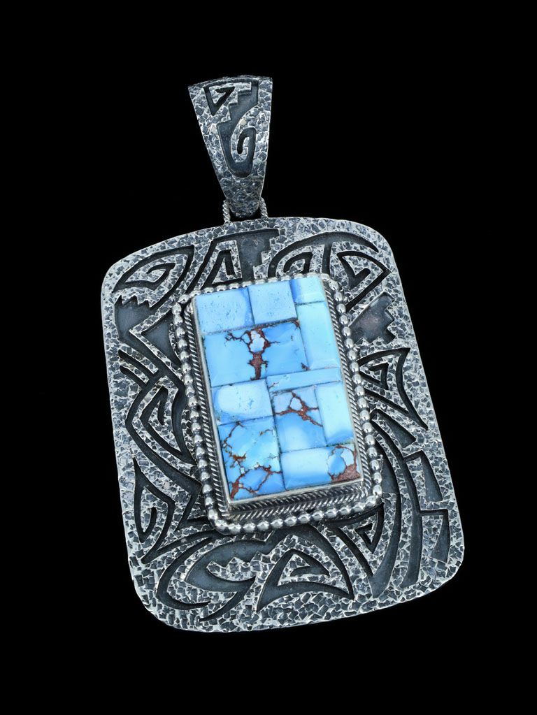 Silver Necklace with Square Turquoise Pendant