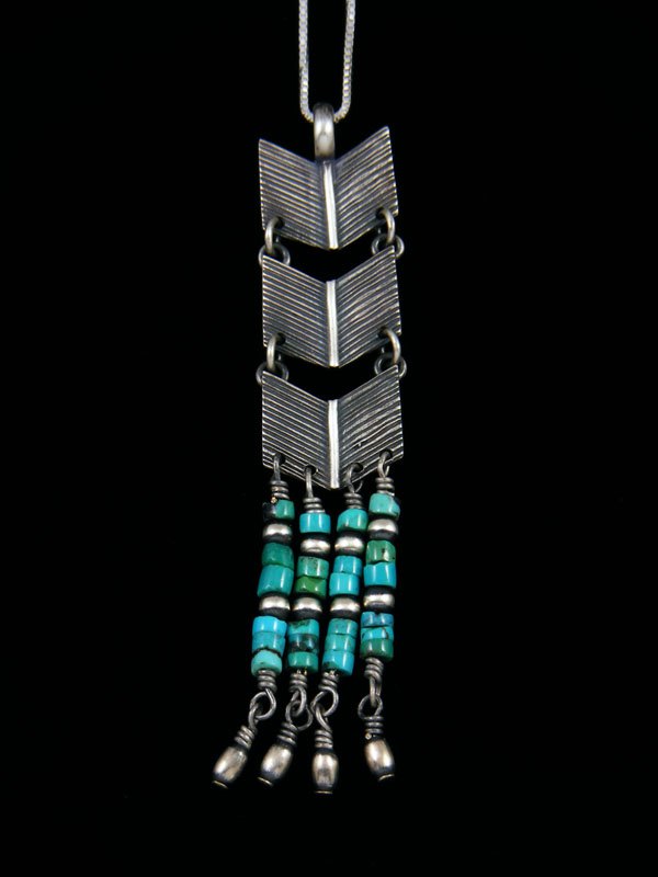 Turquoise Navajo Arrow Feather Beaded Pendant - PuebloDirect.com