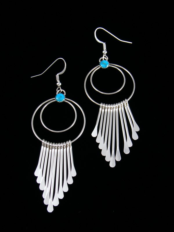 Navajo Sterling Silver Turquoise Waterfall Dangle Earrings - PuebloDirect.com