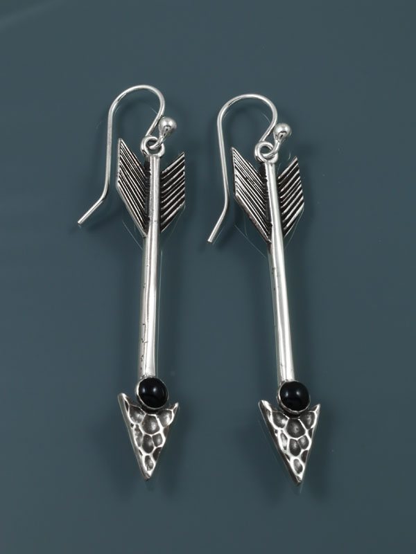 Native American Black Onyx Dangle Arrow Earrings - PuebloDirect.com