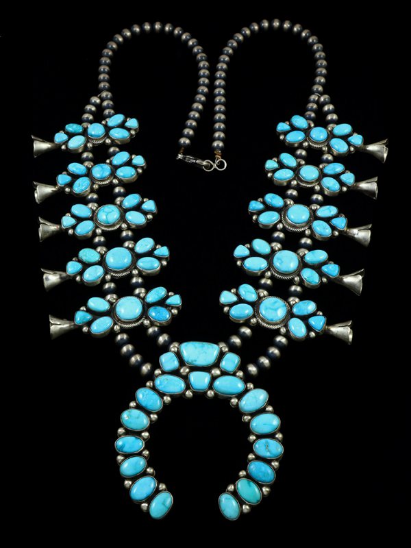 EGYPTIAN Turquoise Necklace Lariat Squash Blossom Navajo MARY