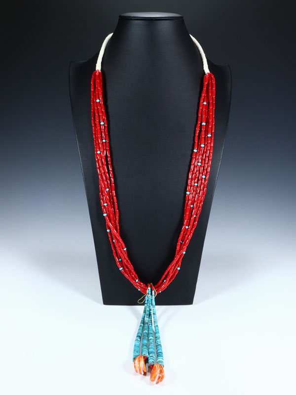 Navajo Native American Coral Jewelry Necklace C4643-04 - Adobe