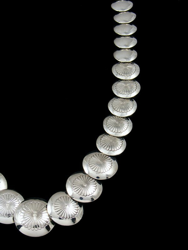 25" Native American Sterling Silver Disc Bead Necklace - PuebloDirect.com