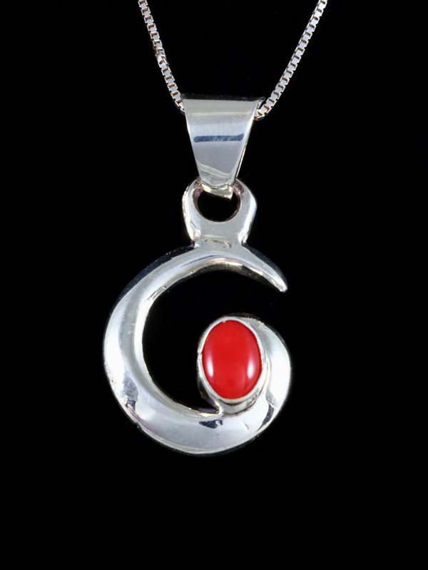 Coral Navajo Sterling Silver Swirl Pendant - PuebloDirect.com