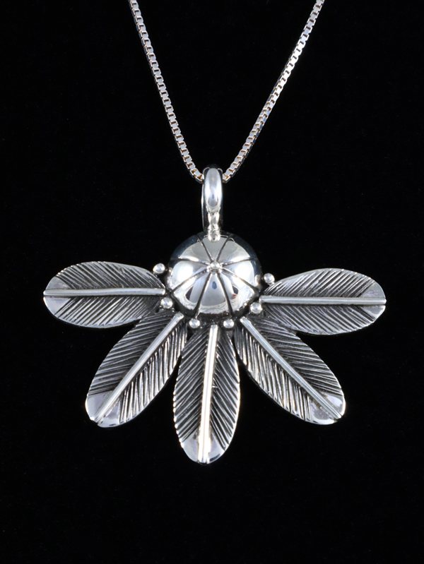 Native American Jewelry Sterling Silver Feather Pendant - PuebloDirect.com